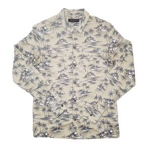 AllSaints Marooned Long‎ Sleeve Shirt Mens Small Green Khaki Hawaiian Aloha